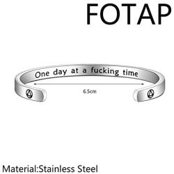 FOTAP AA Recovery Jewelry One Day at A Fucking Time Cuff Sobriety Gift Alcoholics Anonymous Gift Recovery Anniversary Bracelet