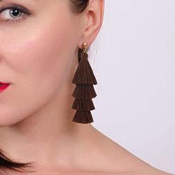 BaubleStar Tassel Earrings Handmade Tiered Thread Tassel Dangle Earrings, Multi Colors