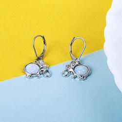 Elephant Earrings Women White Opal Leverback Earring Dangle Jewelry Hypoallergenic Lucky Gifts for Girls