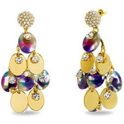 CATHERINE MALANDRINO Yellow Gold-Tone Statement Rhinestone Rainbow Acrylic Chandelier Earrings for Women