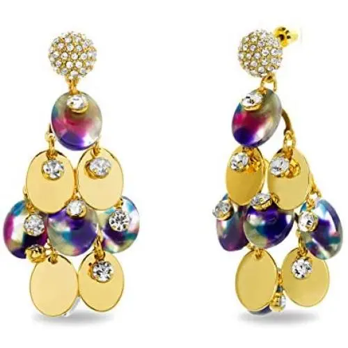 CATHERINE MALANDRINO Yellow Gold-Tone Statement Rhinestone Rainbow Acrylic Chandelier Earrings for Women CATHERINE MALANDRINO Yellow Gold-Tone Statement Rhinestone Rainbow Acrylic Chandelier Earrings for Women