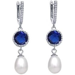 Gem Stone King 925 Sterling Silver Blue Simulated Sapphire Womens Dangle Earrings (5.79 Ct Round Cut 8MM)