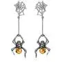 Ian and Valeri Co. Baltic Honey Amber Sterling Silver Spider Dangle Stud Earrings and Necklace Set Rolo Chain 18''
