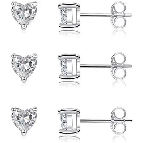 14k White Gold Plated Sterling Silver Post Heart Cut Cubic Zirconia Stud Earrings for Women | Faux Diamond Dainty Earrings, Set with 2mm 3mm 4mm 5mm 14k White Gold Plated Sterling Silver Post Heart Cut Cubic Zirconia Stud Earrings for Women | Faux Diamond Dainty Earrings, Set with 2mm 3mm 4mm 5mm