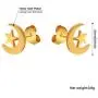 Crescent Moon Star/Ankh Stud Earrings, 18K Gold Plated Stainless Steel Earrings, Women Jewelry Gift Crescent Moon Star/Ankh Stud Earrings, 18K Gold Plated Stainless Steel Earrings, Women Jewelry Gift