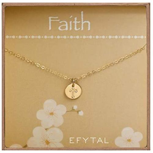 EFYTAL Small Cross Necklace for Women and Girls, Christian Gifts for Easter, First Communion, Confirmation, Baptism, Gold Filled Dainty, Tiny Pendant Jewelry, Religious Gift for Catholic Birthday