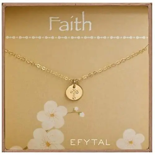 EFYTAL Small Cross Necklace for Women and Girls, Christian Gifts for Easter, First Communion, Confirmation, Baptism, Gold Filled Dainty, Tiny Pendant Jewelry, Religious Gift for Catholic Birthday