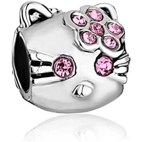 EvesCity 925 Silver Hello Kitty Pink Charms Beads Pendants for Charm Bracelets & Necklace EvesCity 925 Silver Hello Kitty Pink Charms Beads Pendants for Charm Bracelets & Necklace