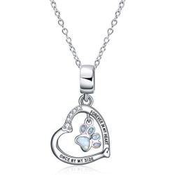 ONEFINITY Sterling Silver Cat Paw Print Necklace Opal Paw Jewelry Forever Heart Pendant Gift for Women (White Opal Cat Paw Print Necklace)