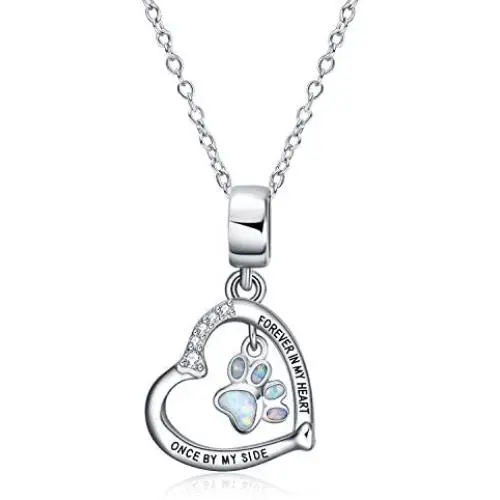 ONEFINITY Sterling Silver Cat Paw Print Necklace Opal Paw Jewelry Forever Heart Pendant Gift for Women (White Opal Cat Paw Print Necklace) ONEFINITY Sterling Silver Cat Paw Print Necklace Opal Paw Jewelry Forever Heart Pendant Gift for Women (White Opal Cat Paw Print Necklace)