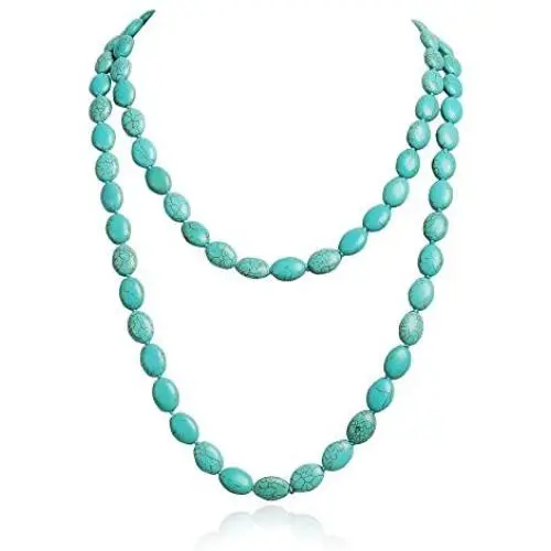 Jane Stone Funky Oval Shape Necklace Turquoise Double Strand
