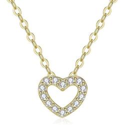 Beautysoul Sterling Silver Heart Necklace for Women Girls, 14K Gold Plated Dainty Love Heart Pendant Choker Layered Necklace with Shining Cubic Zirconia Valentines Day Gifts