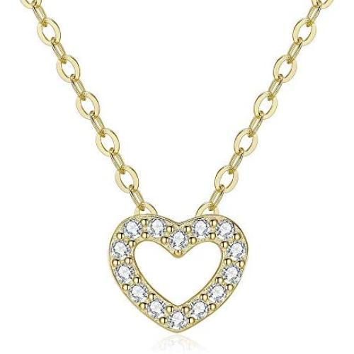 Beautysoul Sterling Silver Heart Necklace for Women Girls, 14K Gold Plated Dainty Love Heart Pendant Choker Layered Necklace with Shining Cubic Zirconia Valentines Day Gifts