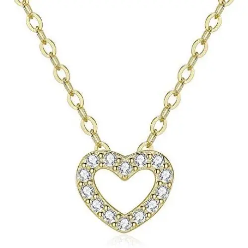 Beautysoul Sterling Silver Heart Necklace for Women Girls, 14K Gold Plated Dainty Love Heart Pendant Choker Layered Necklace with Shining Cubic Zirconia Valentines Day Gifts