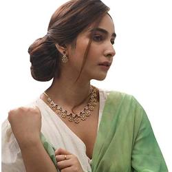 Tarinika Venus Gold-Plated Indian Jewelry Set with Necklace and Earrings - White Red