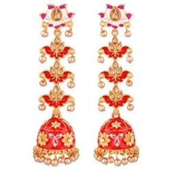 Efulgenz Indian Jewelry Bollywood Antique Gold Tone Faux Pearl Crystal Kundan Dangle Wedding Jhumka Earrings Set