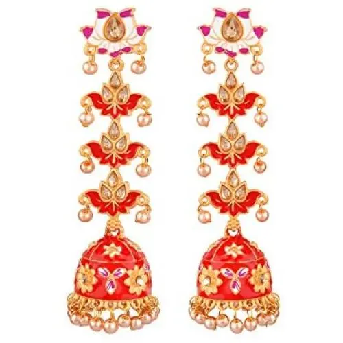 Efulgenz Indian Jewelry Bollywood Antique Gold Tone Faux Pearl Crystal Kundan Dangle Wedding Jhumka Earrings Set Efulgenz Indian Jewelry Bollywood Antique Gold Tone Faux Pearl Crystal Kundan Dangle Wedding Jhumka Earrings Set