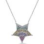 925 Sterling Silver with Rainbow CZ Large Star Pendant Necklace- Fine Jewelry-17 Cable Chain