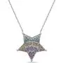925 Sterling Silver with Rainbow CZ Large Star Pendant Necklace- Fine Jewelry-17 Cable Chain