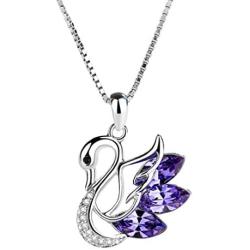 Necklaces Sterling Silver S925 Women’s Jewelry Swan Pendant Crystal Box Chain Necklace Gift Set
