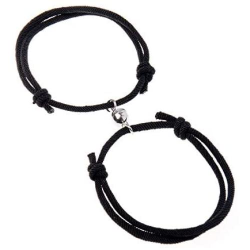 Couple Magnetic Bracelet Set Rope Braided Charm Adjustable Couple Gift Box Package Jewelry Set Box for Women Men 2 Pieces