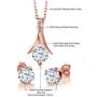 Gem Stone King 3.65 Ct Created Sapphire White Diamond 18K Rose Gold Plated Silver Jewelry Set with 18 Inch Chain