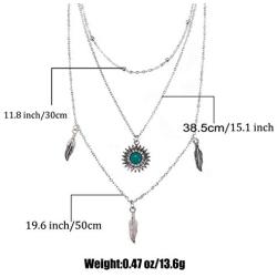 Kakaco Boho Turquoise Layered Necklaces Beaded Leaves Pendant Necklace Silver Chain Jewelry for Women and Girls