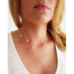 ROSTIVO Star Necklace Choker for Women Girls Moon Necklace Pendant Dainty Simple Circle Choker Necklace Set (3 Pack, Silver)
