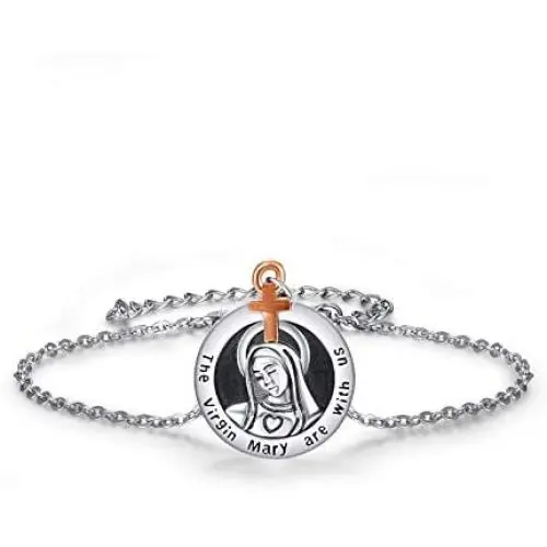 KINGWHYTE Virgin Mary Bracelet for Women 925 Sterling Silver Womens Bracelet Religious Catholic Jewelry Gift with Adjustable Chain KINGWHYTE Virgin Mary Bracelet for Women 925 Sterling Silver Womens Bracelet Religious Catholic Jewelry Gift with Adjustable Chain