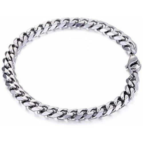 Trendsmax 7mm Mens Women Chain Gold Silver Black Stainless Steel Curb Cuban Link Chain Bracelet 7-11inch