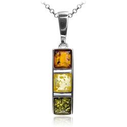Sterling Silver Multicolor Amber Earrings Necklace Set 18 Inches
