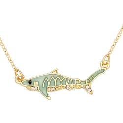 Tushou Black CZ Eye Rhinestone Shark Pendant Luminous Womens Necklace Flash Fish Sea Animal Necklace Cute Jewelry