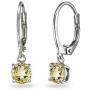 LOVVE Sterling Silver 6mm Round Dangle Dainty Leverback Earrings, Choice of 12 Genuine, Simulated or Created Birthstone Month Colors