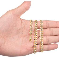 Nuragold 14k Yellow Gold Solid 6mm Cuban Chain Curb Link Diamond Cut Pave Two Tone Necklace, Mens Jewelry Lobster Lock 16'' 18'' 20'' 22'' 24'' 26'' 28'' 30''