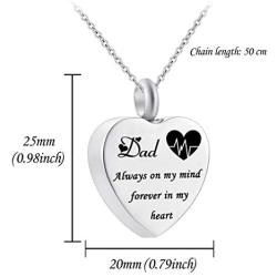 Heart Urn Necklace for Ashes Always on My Mind Forever in My Heart Cremation Jewelry Memorial Ashes Keepsake Pendant Electrocardiogram Jewelry