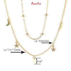 Avanlin Gypsy Layered Moon Necklaces Gold Star Pendant Necklace Beaded Choker Chain Jewelry for Women and Girls
