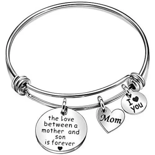 Mother and Son Jewelry Gifts from Son Bangles Mom I Love You Silver Charm Bracelets for Mother - The Love Between a Mother and Son is Forever Mother and Son Jewelry Gifts from Son Bangles Mom I Love You Silver Charm Bracelets for Mother - The Love Between a Mother and Son is Forever