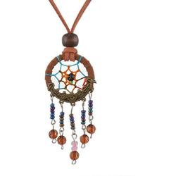 MJartoria Dream Catcher Pendant Necklace BFF Gifts Car Charm Beads Cluster Dangle Suede Rope Necklace