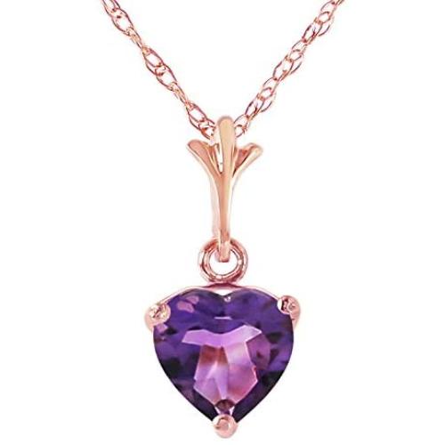 Galaxy Gold 14k 18'' Solid Rose Gold Heart-shaped Natural 1.15 Carat Purple Amethyst Pendant Necklace