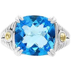 Effy 925 Sterling Silver & 18K Yellow Gold Blue Topaz Statement Ring, 7.6 TCW