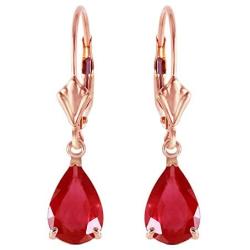 Galaxy Gold 14k Solid Rose Leverback Earrings 3.5 ct Pear-shaped Ruby