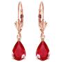 Galaxy Gold 14k Solid Rose Leverback Earrings 3.5 ct Pear-shaped Ruby