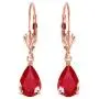 Galaxy Gold 14k Solid Rose Leverback Earrings 3.5 ct Pear-shaped Ruby