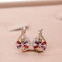 Uloveido Rose Gold Plated Crystal Flower Pendant Necklace and Earrings Set for Women Girls