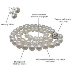 Pearl Romance II Round Pearl II White Pearl Necklace Jewelry Stud Earrings 2 Piece Set for Women Wedding Brides Bridesmaids Cultured Freshwater