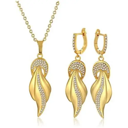 Top Plaza Womens Girls Gold Plated Cubic Zirconia Jewelry Set Fashion Elegant Rhinestone Tail Statement Necklace Earrings Set for Weddings, Brides, Formals, Prom Top Plaza Womens Girls Gold Plated Cubic Zirconia Jewelry Set Fashion Elegant Rhinestone Tail Statement Necklace Earrings Set for Weddings, Brides, Formals, Prom