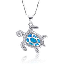 OneSight Blue Opal Sea Turtle Bracelet/Anklet/Necklace/Earring Sterling Silver Bracelets Jewelry for Women Gifts