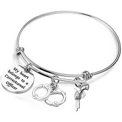 Correctional Officer Wife Gift My Heart Belongs to a Correctional Officer Keychain Gift Form Correctional Officer Mom Wife Daughter Handcuff Charm Jewelry Police Officer