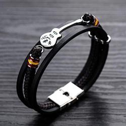 Mishow Mens Womens Leather Bracelet Guitar Handmade Braided Multi-Layer Wrap Bracelet, 8.26 inches