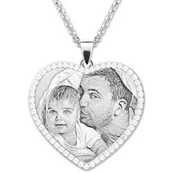 AILIN 925 Sterling Silver Photo Engraved Heart Shape Shimmer Necklace Custom Picture Image Text Engraved